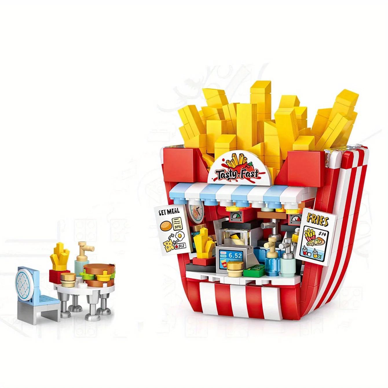 Cartoon Cake Shop Burger Shop,  French Fries Shop Beverage Shop , Toast Shop , Ice Cream Shop , Mini Building Blocks ,