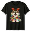 Christmas Dog Lights Reindeer Antlers Holiday Unisexs TShirt Unisexs Tee Graphic