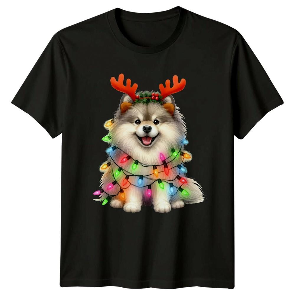 Christmas Dog Lights Reindeer Antlers Holiday Unisexs TShirt Unisexs Tee Graphic