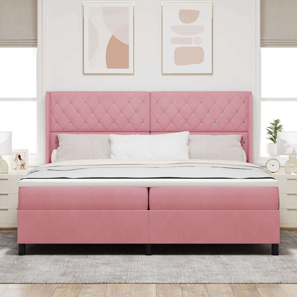 Box Spring Bed with Mattress and Headboard Pink 200 x 200 cm Velvet