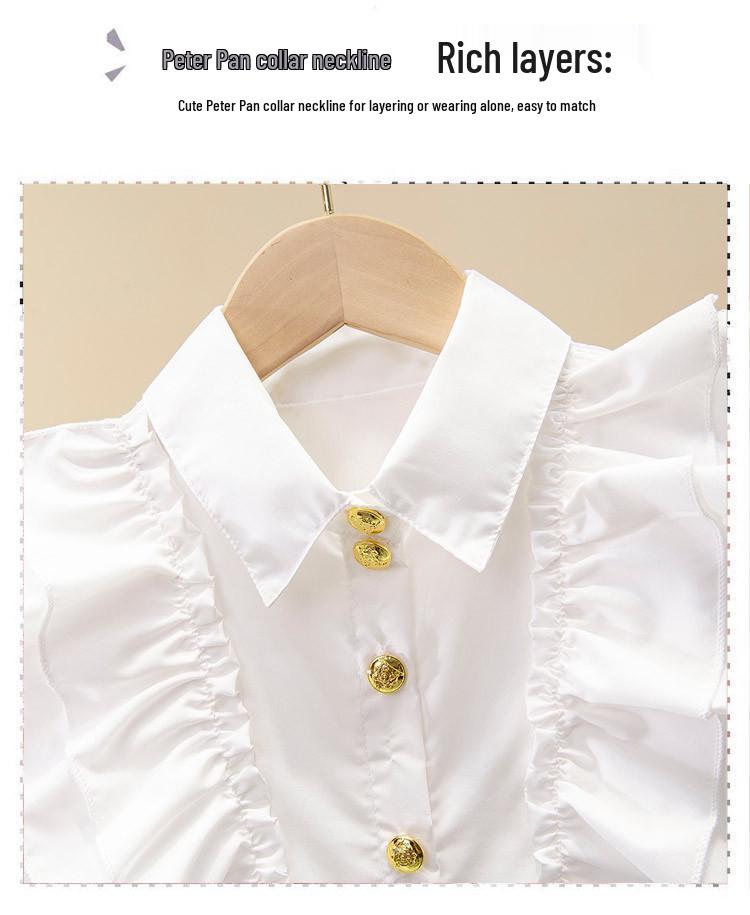 Girls' White Long Sleeve Shirt - Spring/Autumn 2025 Collection for Children