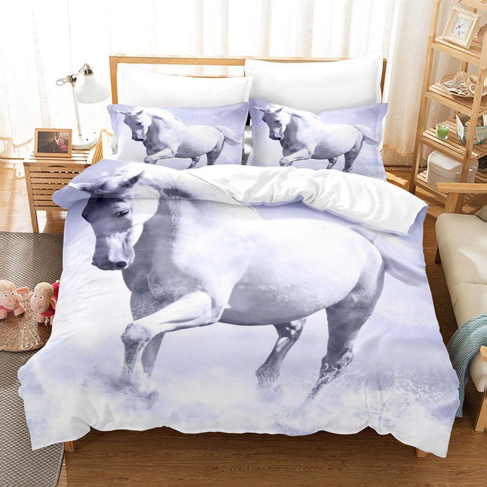 Three-Piece Set Of 3D Digital Animal Horse Print Bedding