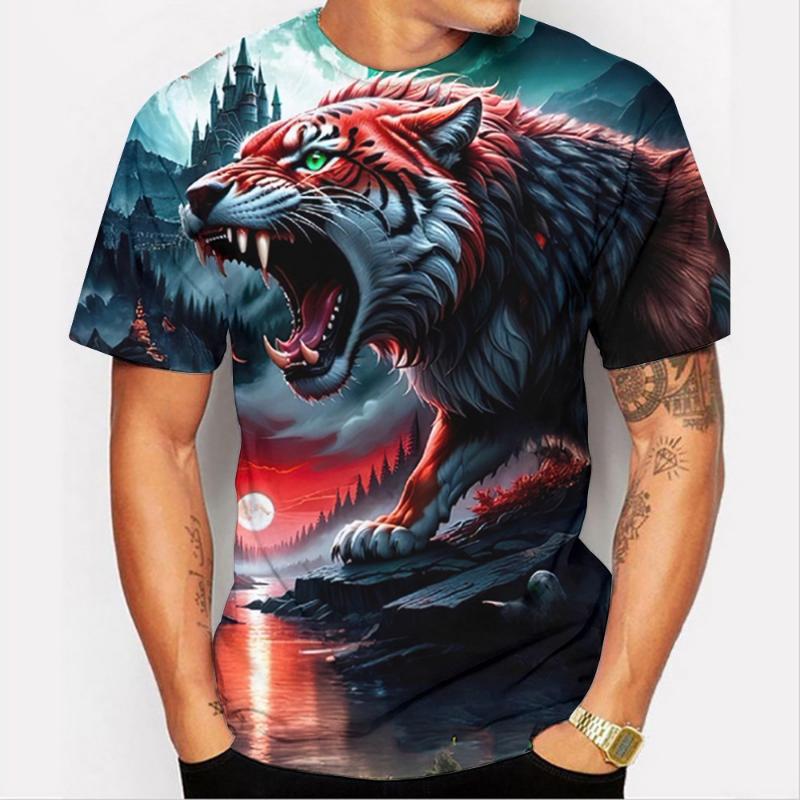 Mode Heren Ronde Hals Korte Mouw 3D Dier Kleurprint Dier Korte Mouw Ronde Hals T-shirt