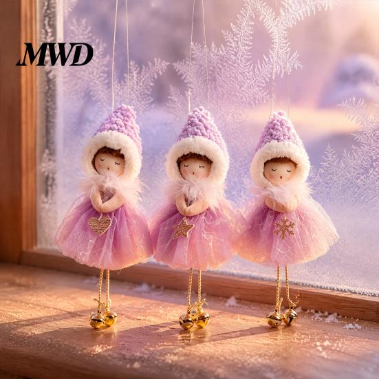 Small Decorative Keepsakes Christmas Angel Hanging Ornaments, Tulle Dress Doll Pendant Pastel Holiday Home Decor with Bell for Xmas Tree Wedding Party