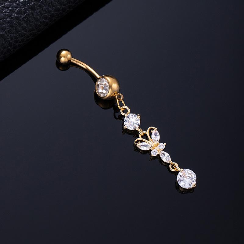 Piercing per Ombelico Microstone Chiodi per Ombelico Vento Farfalla Amore Anello per Ombelico Stella Luna Fiore Femminile Fibbia per Ombelico