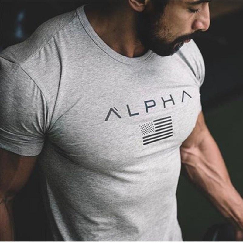 Men Fitness Outdoor Sport Running Short Sleeves Letter Printed Tights Tops Men Under Skin Muscle Gym Train Compression T-shirt