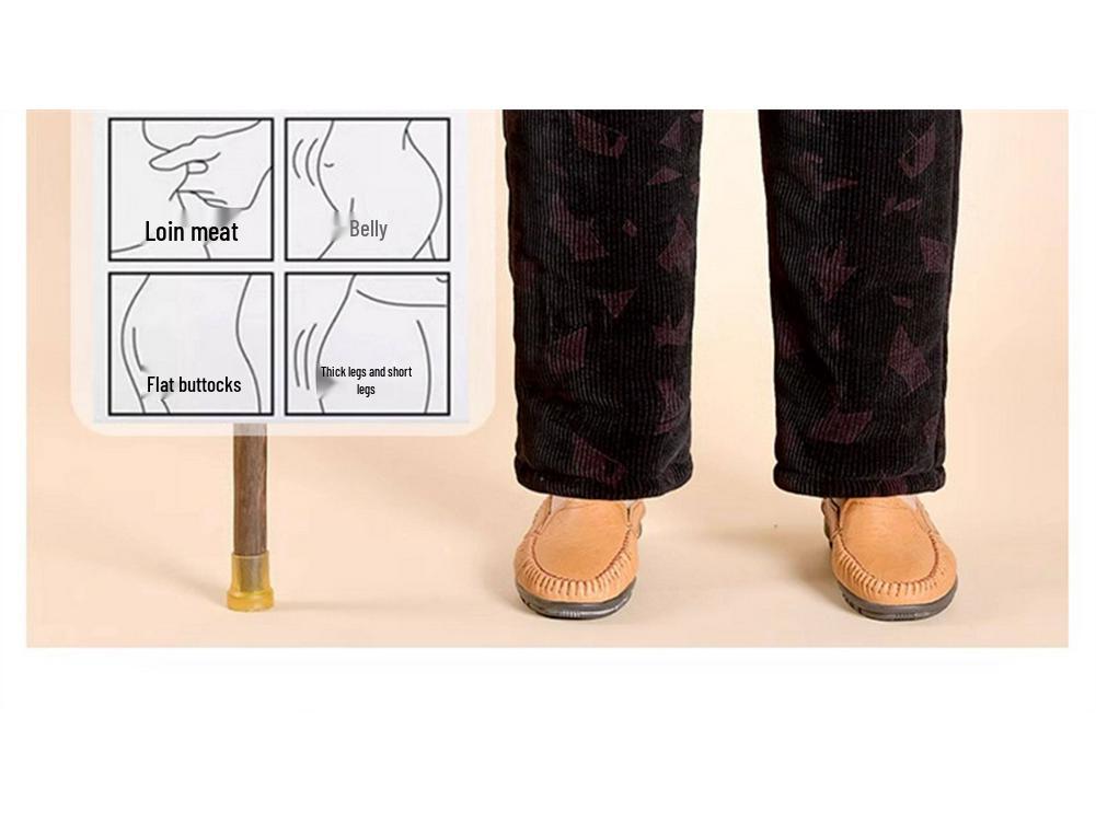 Corduroy Winter Velvet-Lined Trousers for Women - Warm, Straight-Leg, Ideal for Elderly and Middle-Aged.