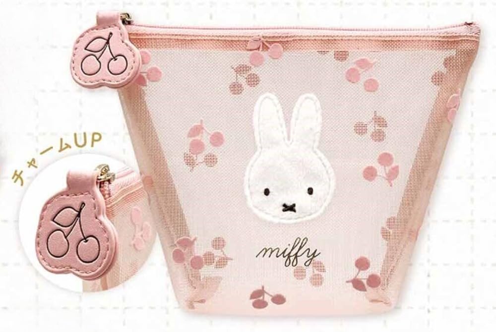 Marimo Craft Miffy Cherry Fleur Series Mesh W160 X H120 X D50mm Boat-Shaped Pouch, Pink, Approx. (DBM-2615)