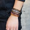 Ensemble de 5 bracelets en cuir populaires européens et américains: Bracelets Tressés en Perles de Bois, Cire et Cuir