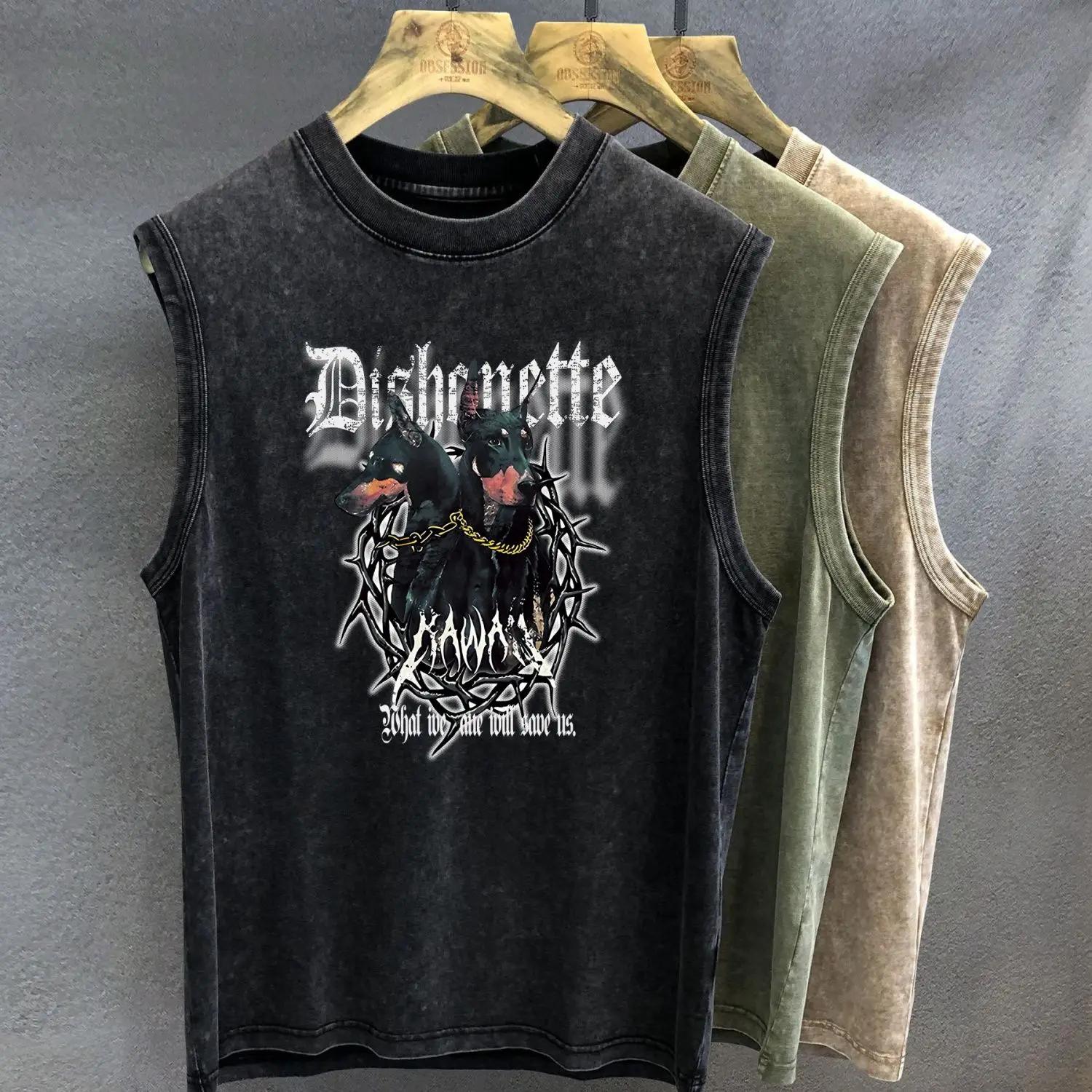 

Жилет для велоспорта в стиле Old American High Street, футболка без рукавов, майка, свободный жилет, топ с круглым вырезом для мальчиков, фитнес S