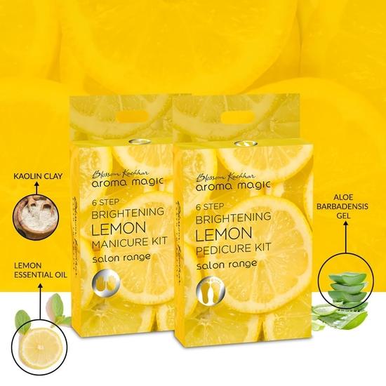 Aroma Magic 6 step Brightening Lemon Manicure & Pedicure Kit | Calms & relaxes muscles, de-tans & brightens skin| Pack of 1