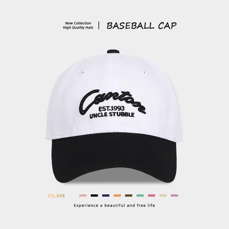Retro color matching embroidery baseball hat men and women deep top big head circumference showing face small versatile sunshade sun protection cap