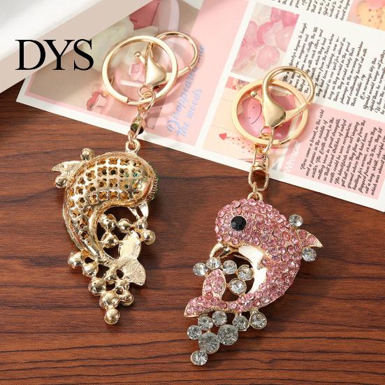 Rhinestone Dolphin Charm Keychain Sparkling Sea Animal Car Key Ring Holder Backpack Anti-oxidation Purse Handbag Christmas Birthday Gifts for
