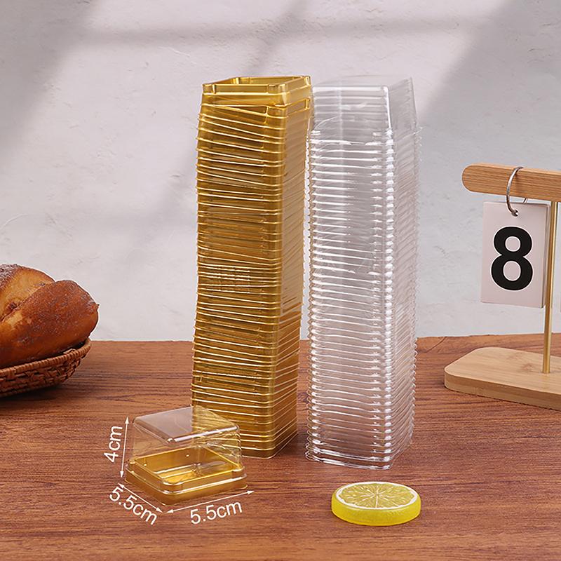 50Pcs Dessert Egg-Yolk-Puff BoxTransparent Square Plastic Muffin Packaging Boxes Moon Cake Container Baking Food Packing