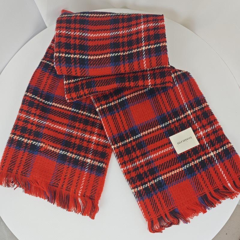 Festive Korean-Style Red Plaid Neck Warmer Scarf for Couples