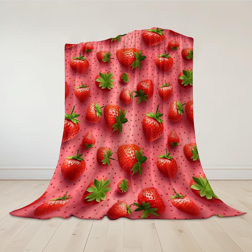 Pink Strawberry Burst Flannel Blanket Warm Soft Halloween Christmas Couch Warm Cozy Decorative Decor Gift for All Season