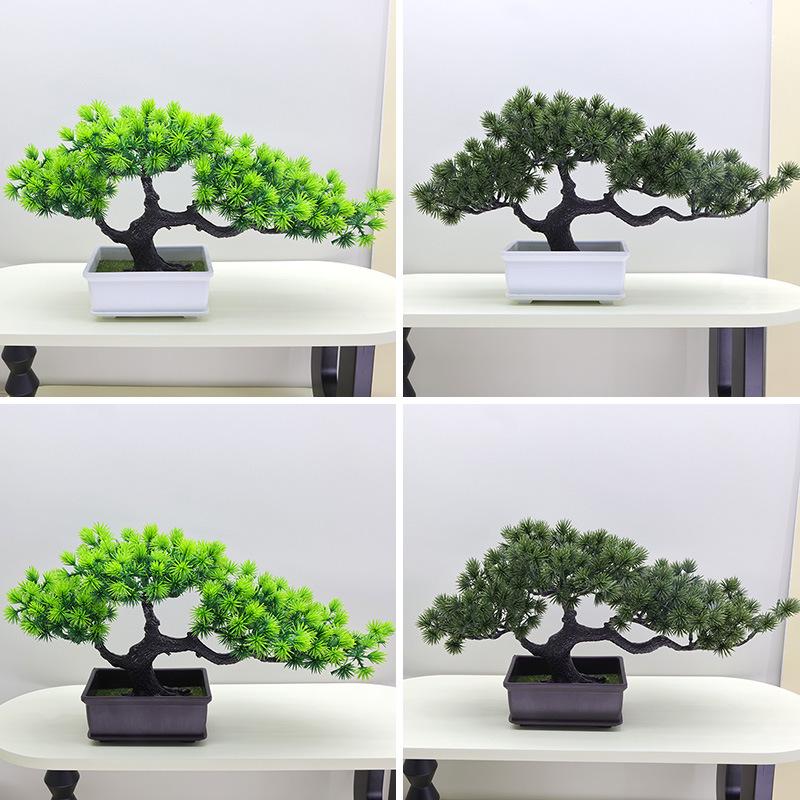 Artificial Pine Bonsai Desktop Decoration - Small Potted Green Plant Ornament for Living Room