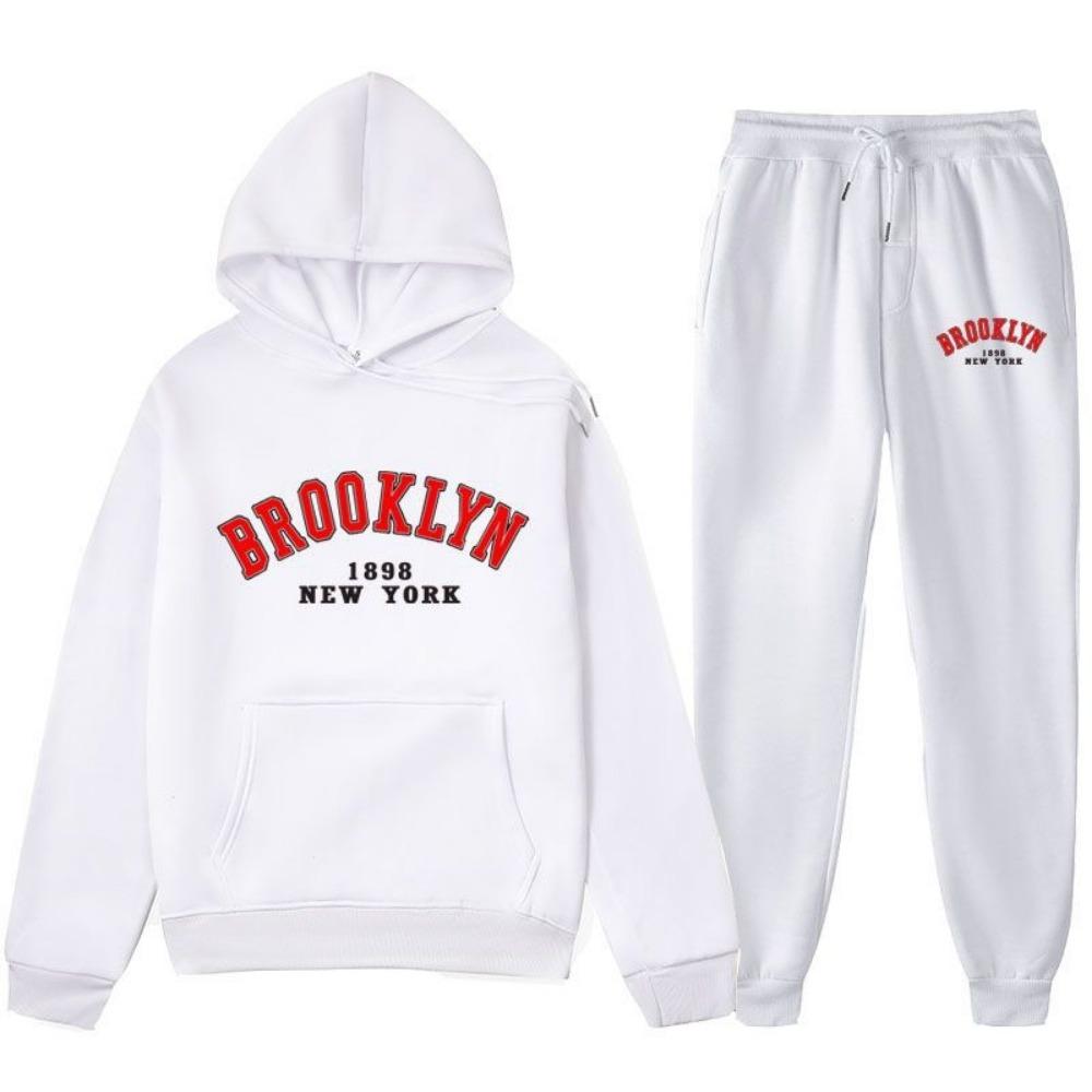 2024 Letter Printed Same Color Long Pants Set, Suitable for Autumn and Winter Men, Comfortable Hooded Sweatshirt