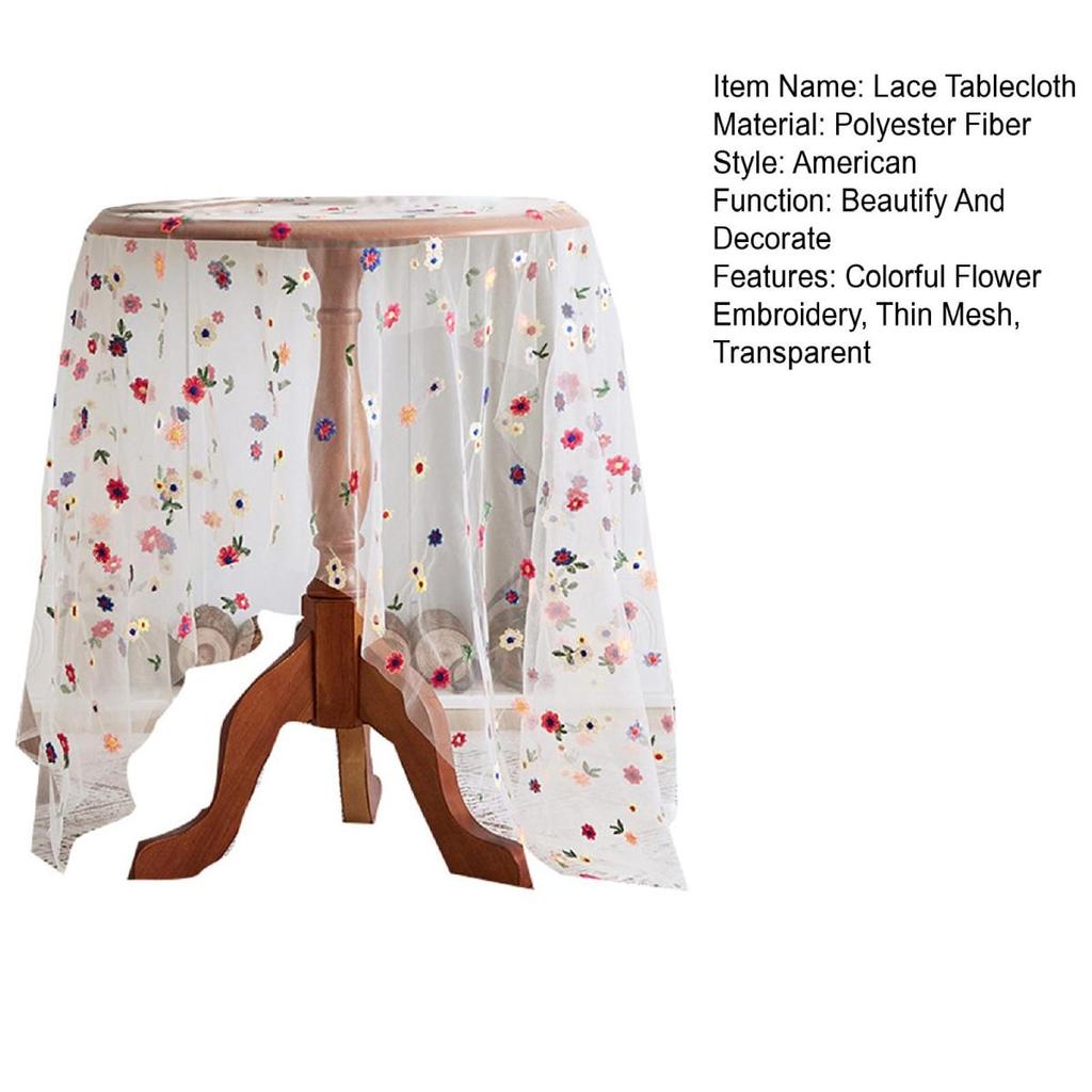 Yousheng Transparent Dining Table Mat Thin Visible Mesh Colorful Flower Embroidery Round Table Protector Decorative Table Cloth for Party Decoration