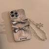 Three Dimensional Silver Bow Mobile Phone Case Suitable for 16 Apple 17promax Light Luxury Iphone14 Hanging Chain 13 Full Package