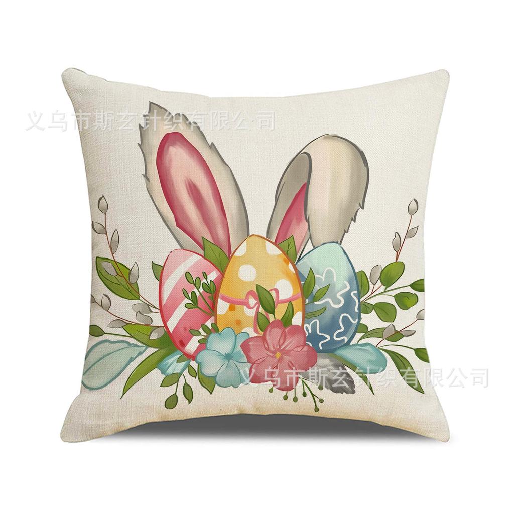 Easter Pillow Happy Bunny Print Decorative Square Combination Pillow Case Versatile Sofa Cushion