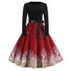 Women's Fashion Casual Round Neck Christmas Print Long Sleeve Dress