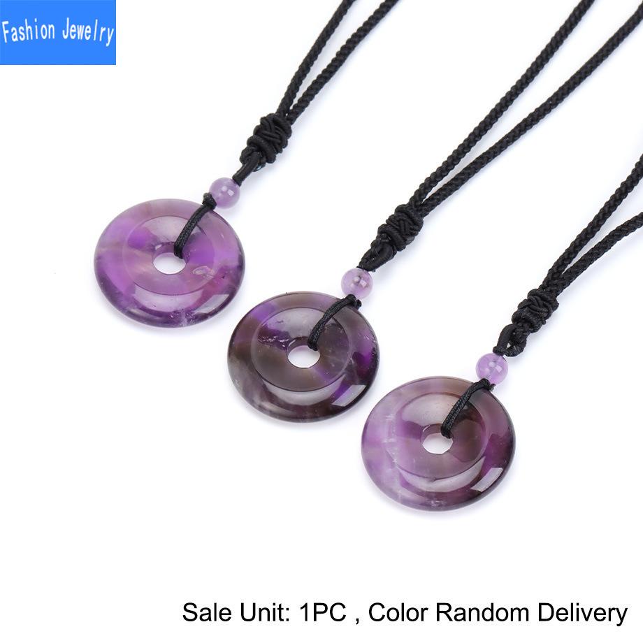 Natural crystal stone safety buckle pendant 30mm donut braided necklace fashion accessories