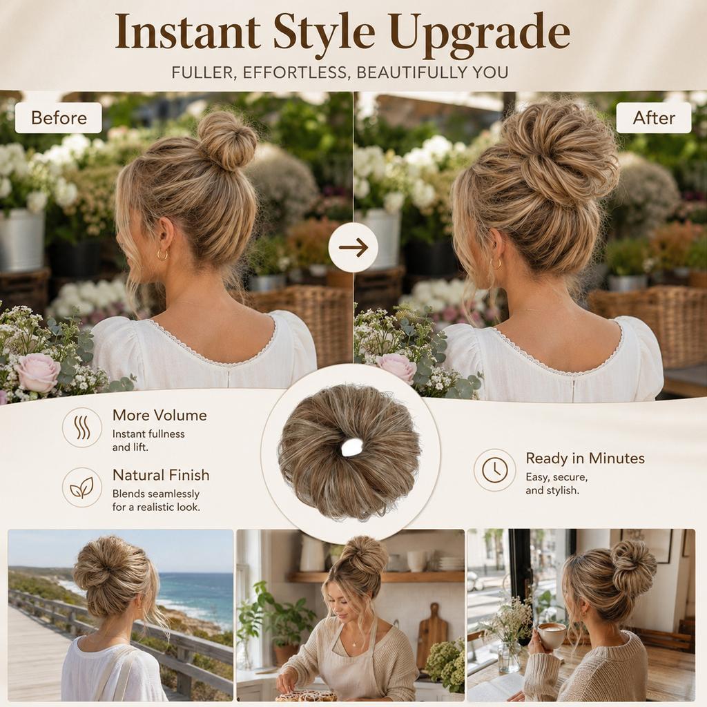 Bun Hair Piece Wavy Clip In Hair Extension for Thick Updo