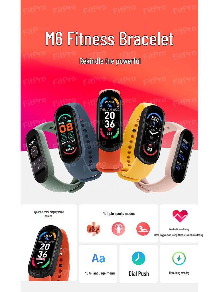 New M6 Smart Bracelet: Call & Message Alerts, Heart Rate & Blood Pressure Monitoring, Health Tracking Gift