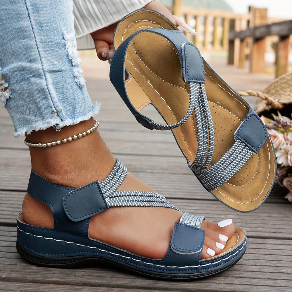 Women's Summer Wedge Sandals - Round Toe Velcro Strap Casual Slope Heel Shoes, Comfortable Walking Sandals for Ladies