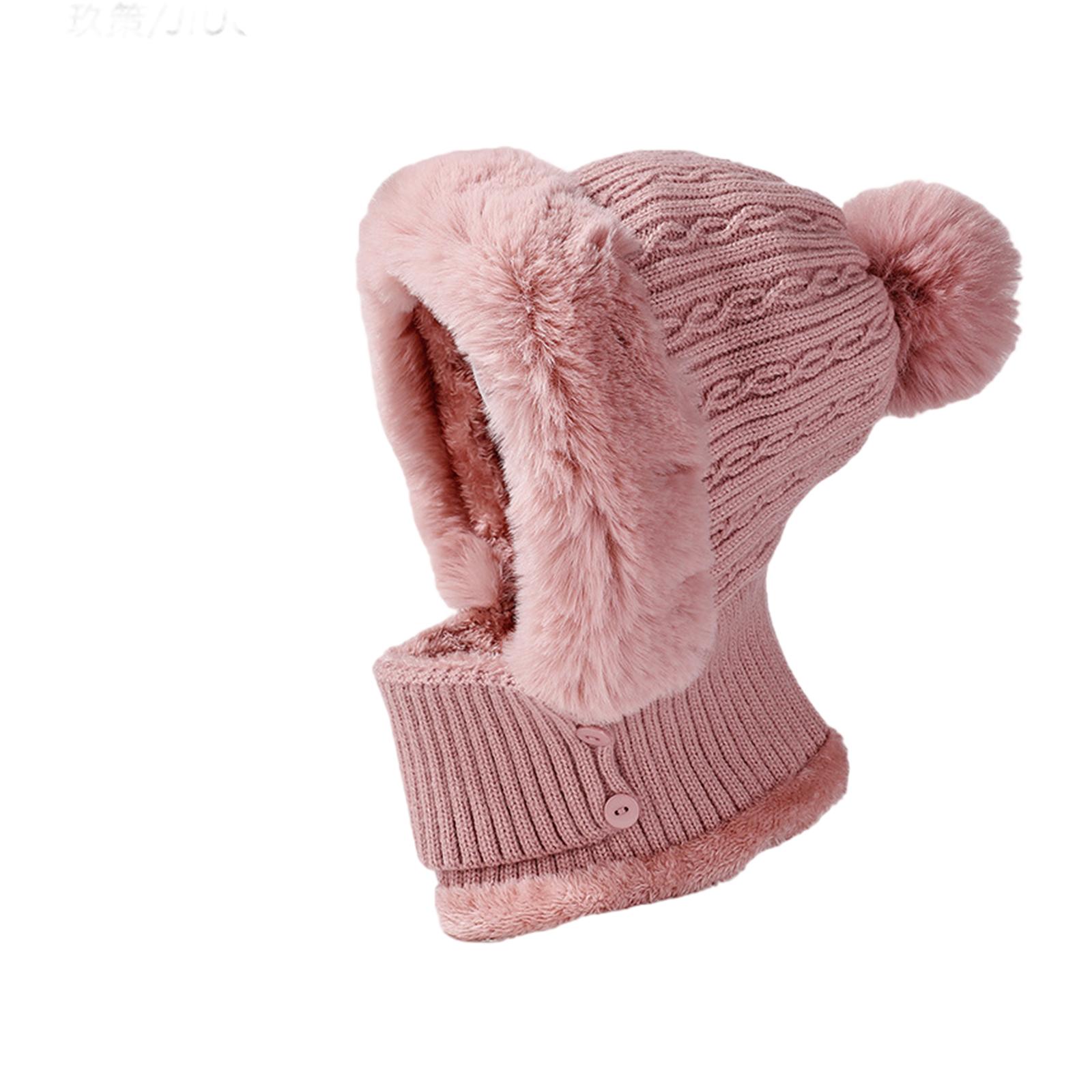 

Женская зимняя уличная флисовая шапка с толстой вязкой, согревающая шею, маска для лица, теплый комплект One Size розовый