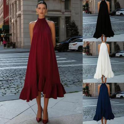New Style Collared Ruffle Midi A-Line Dress with Voluminous Skirt
