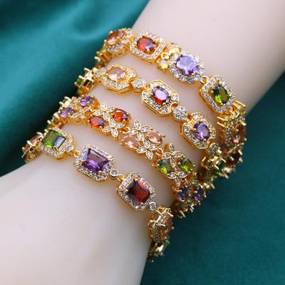 Brățară Nouă Stil Retro cu Zirconii Multicolor, Placată cu Aur, Elegantă pentru Purtare Zilnică și Cadouri, Cadou de Crăciun