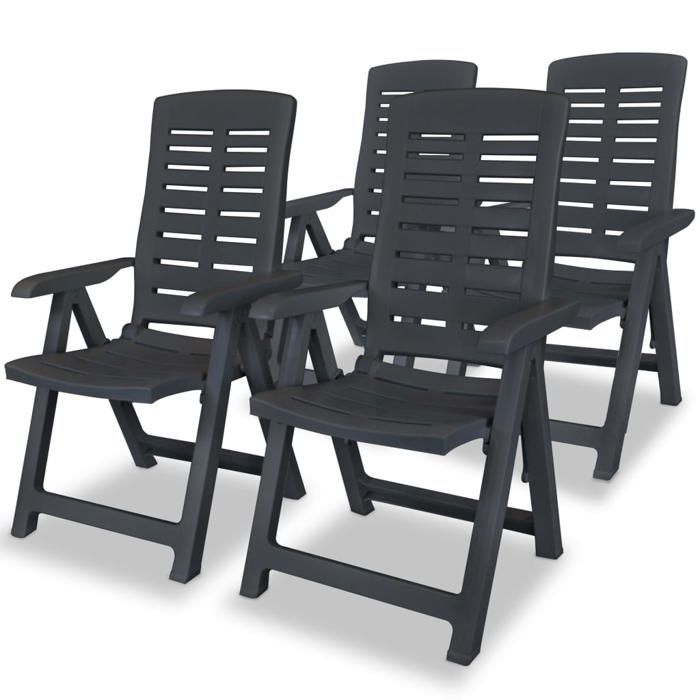VidaXL 4x Reclining Garden Chairs Patio Armchairs Outdoor Chairs Terrace Seats Folding Chairs Plastic 275071