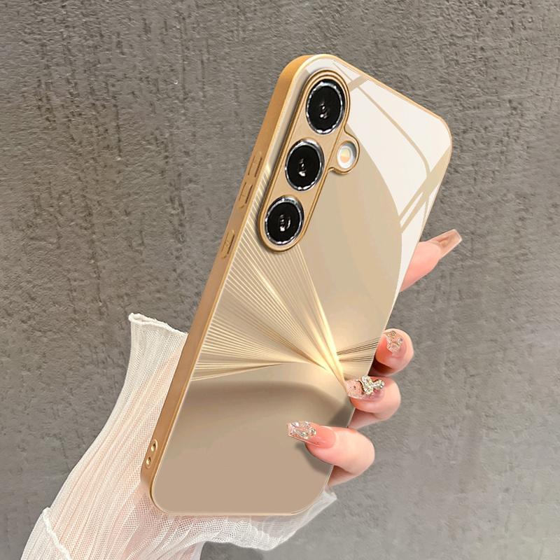 Minimalist Gold Curved Projection Pattern Glass Phone Case Suitable for Samsung Galaxy S26 S25 S24 S22 S21 S20 FE Ultra Plus
