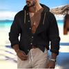 Chemise d'été boutonnée pour homme transfrontalière couleur unie quotidienne indépendante manches longues unie cardigan à capuche décontracté