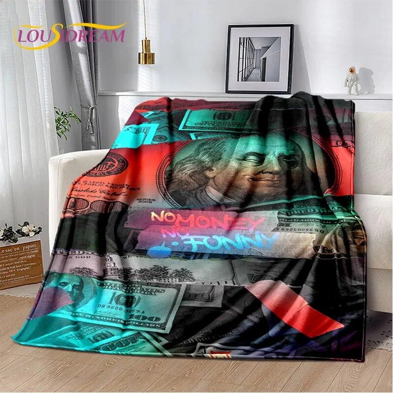3D-Dollar-Euro-Pfund-Geld-Reich-Cartoon-weiche Plüschdecke, Flanelldecke, Überwurfdecke für Wohnzimmer, Schlafzimmer, Bett, Sofa, Geschenk