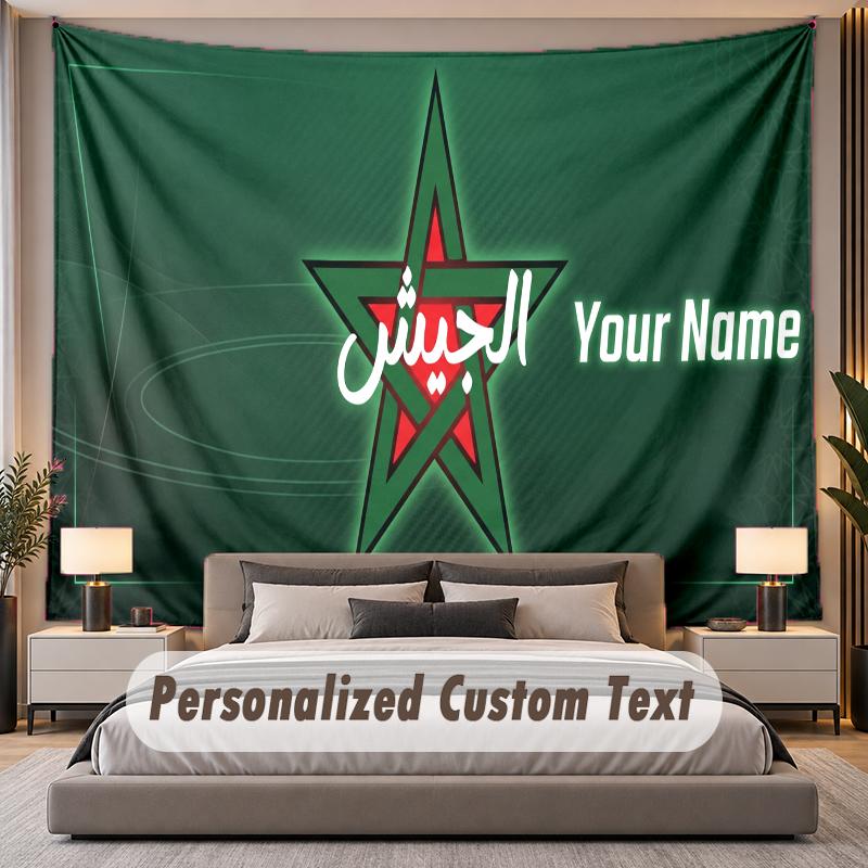 Custom Name Text Tapestry Morocco Football Personalized Polyester Wall Tapestry For Bedroom And Room