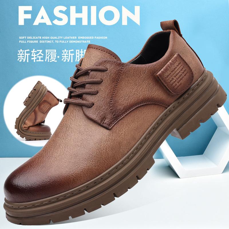 Spring Autumn Cow Leather Platform Shoes for Men New Designer Causal Solid Color Men's Dress Shoes Ankle Boots Male