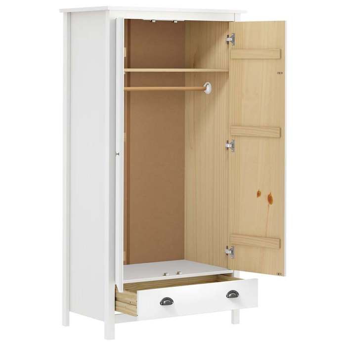 Garde-robe - VIDAXL - Hill Blanc - Bois massif - 2 portes - 1 tiroir - 1 étagère - 170cm
