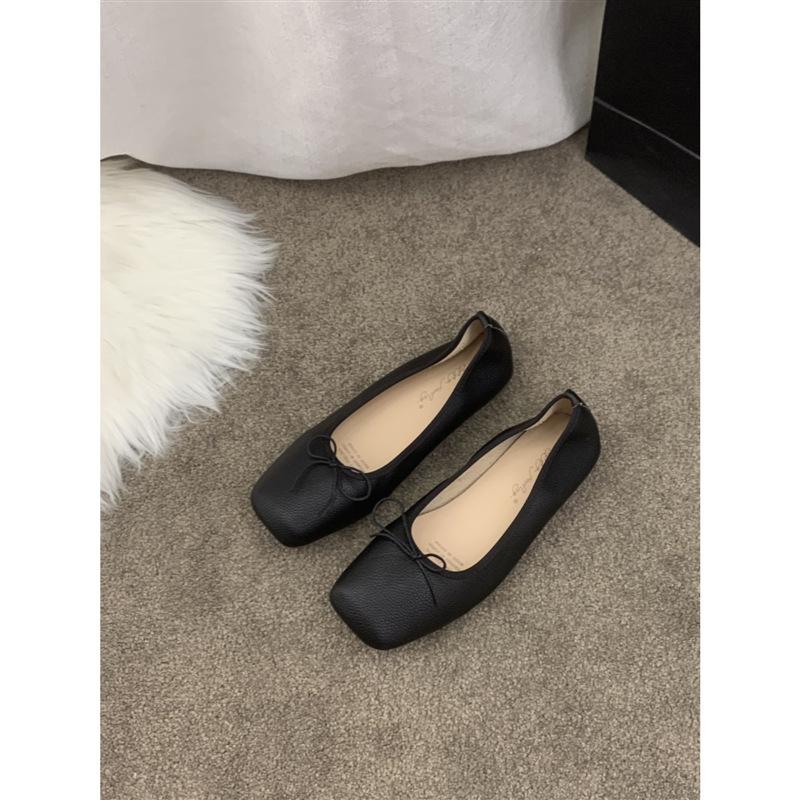 Fashion Soft PU Leather Bowtie Ballets Shoes Woman Square Toe Flats Cozy Roll-Up Moccasines Mujer Wedding Loafers Brides Dance Ballerina