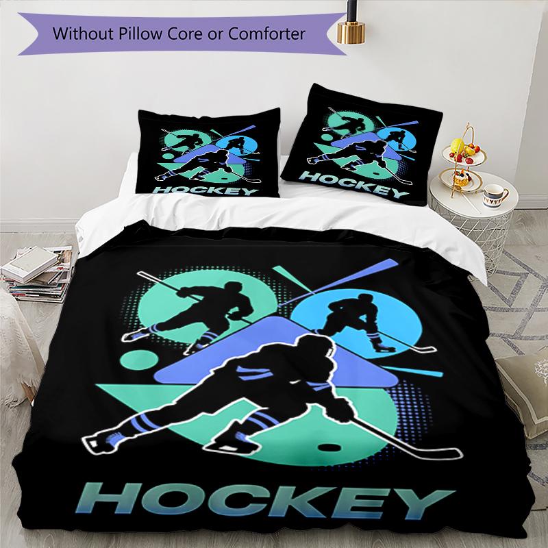 3pcs Ice Hockey Bedding Set Duvet Cover Closure Includes 1 Duvet Cover & 2 Pillowcases, Soft and Comfortable for All Seasons.