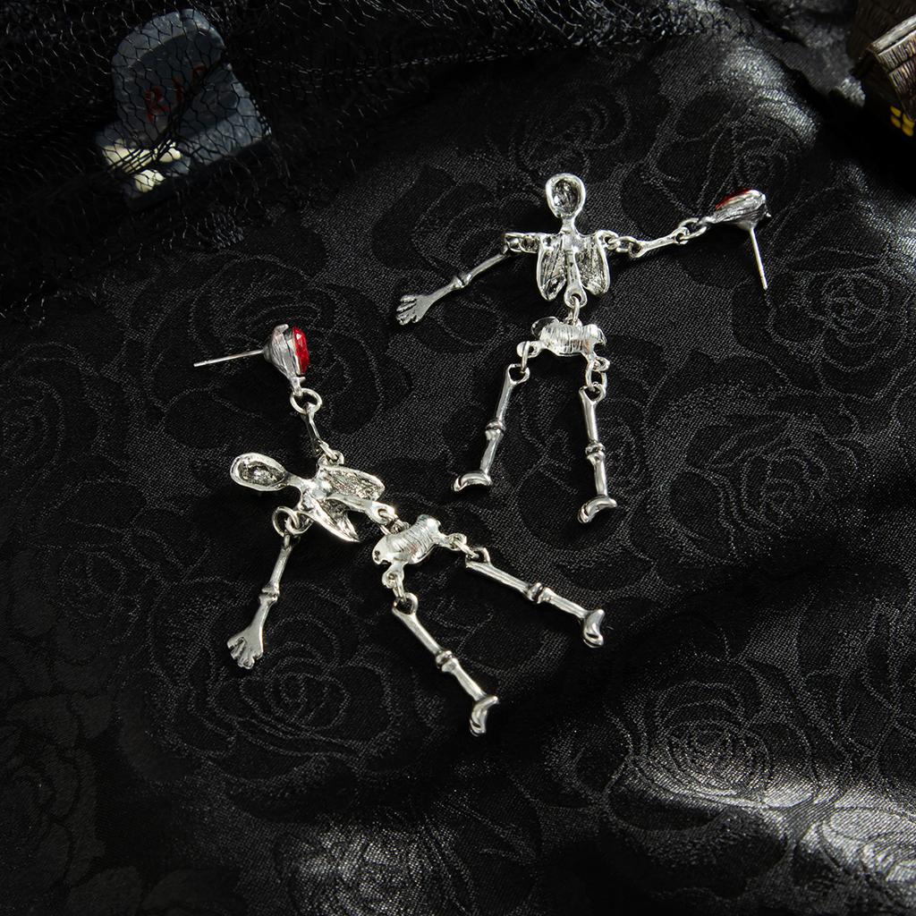 Creative Halloween Skull Frame Pendant Earrings, Personalized Dark Wind Metal Bone Frame Earrings Female