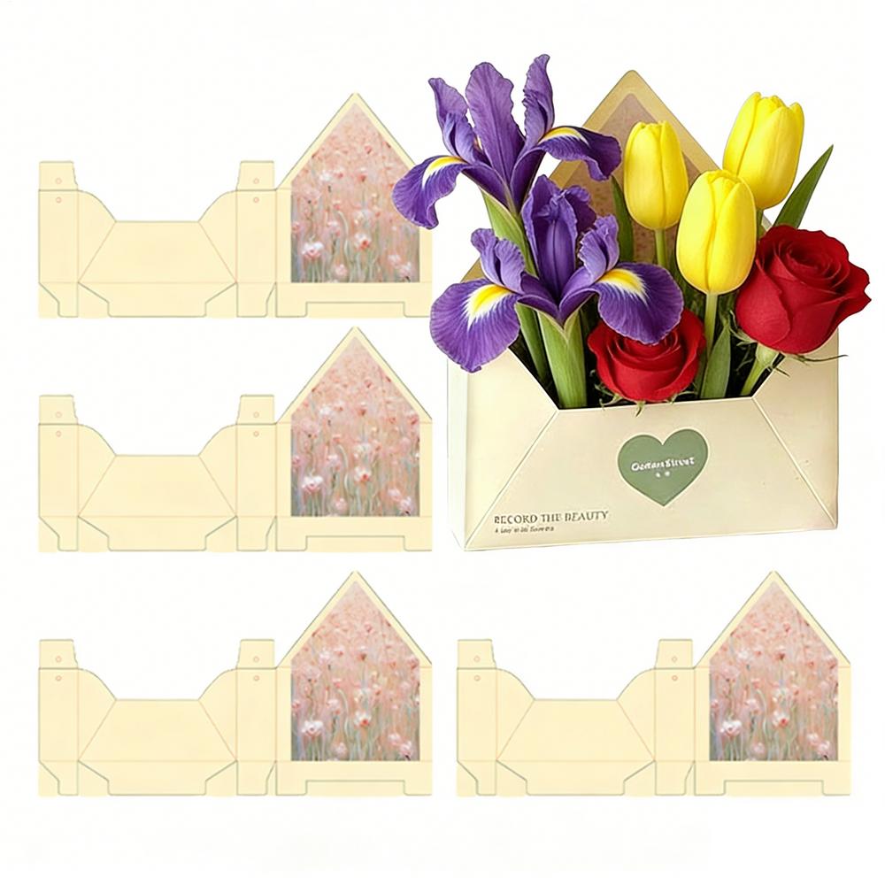 Florist Bouquet Envelope Boxes 5 Piece Handbag-Shaped Flower Folding Storage Floral Envelope Box For Wedding Engagement