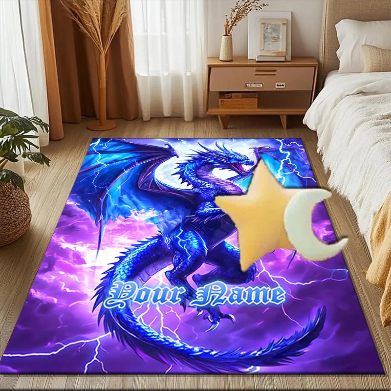 1PC Custom Name Blue Dragon Thunderstorm Theme Floor Mat Ideal for Living Room, Game Rooms, Office, Bedroom Floor Mat Playful Design