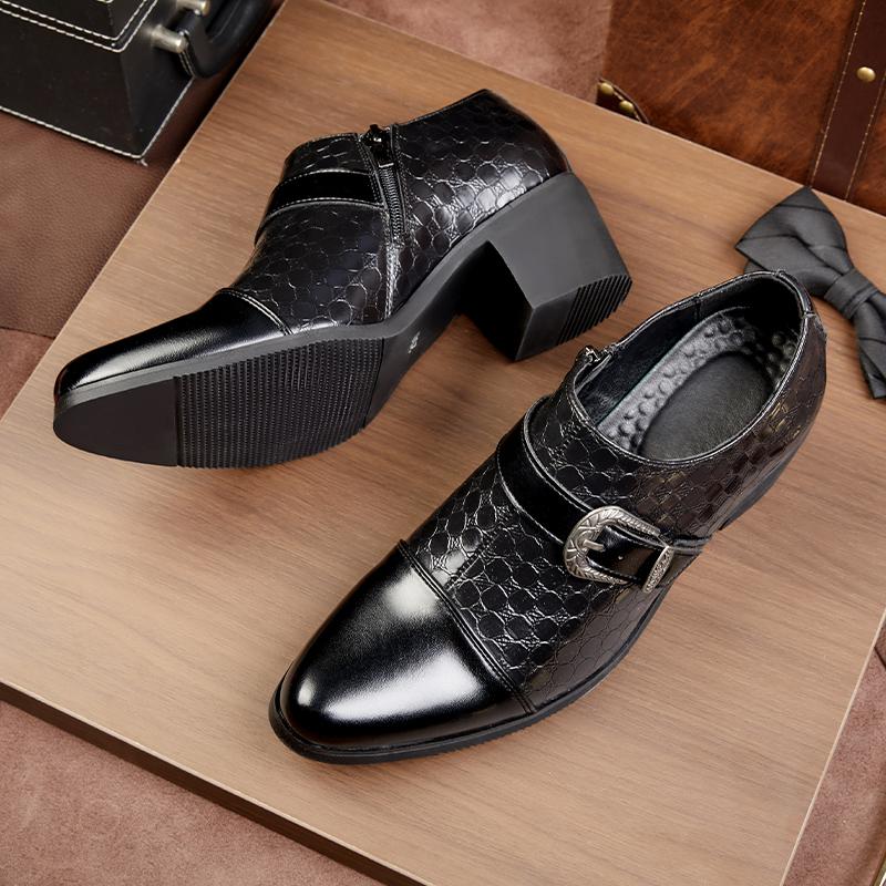 Mode Mode Braune Herrenschuhe mit Reißverschluss Hohe Absätze Oxfords Spitz Übergröße 46 Lederschuhe Höhenerhöhung Herren Hochzeitsschuhe