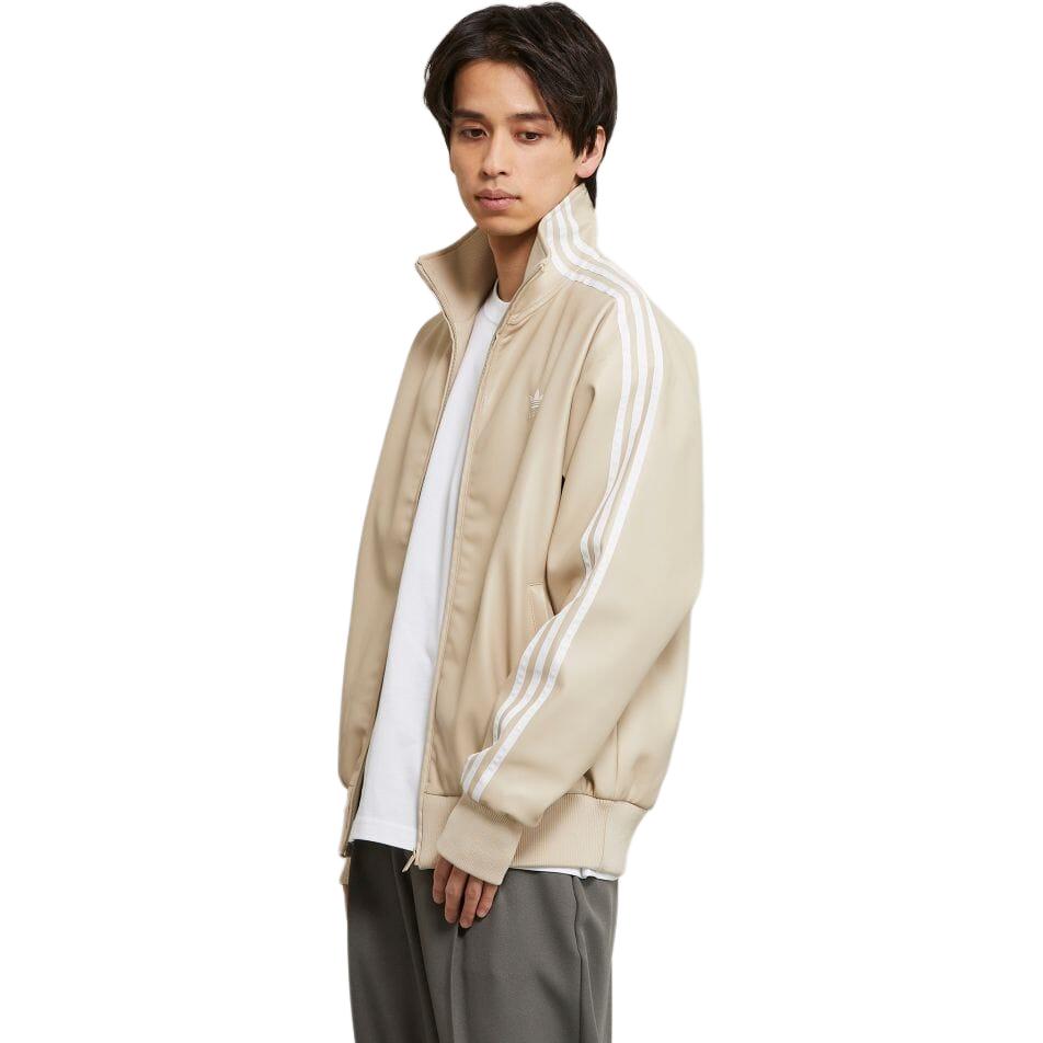 adidas Originals Adicolor Serie Drie Strepen Opstaande Kraag Ritssluiting Logo Synthetisch Leer Jas Mannen Jas Beige IZ4036