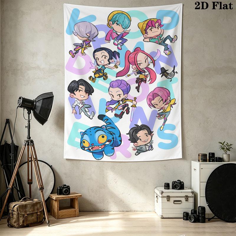 Tapisserie Demon Hunters Kpop Accroche Murale Esthétique Couverture en Tissu Imprimé Tapisseries Décoratives Pour Chambre Salon Décoration de Maison