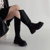 Simple style thick-soled tall knight boots autumn and winter fashion retro style leather heightening elastic boots women's fashion boots