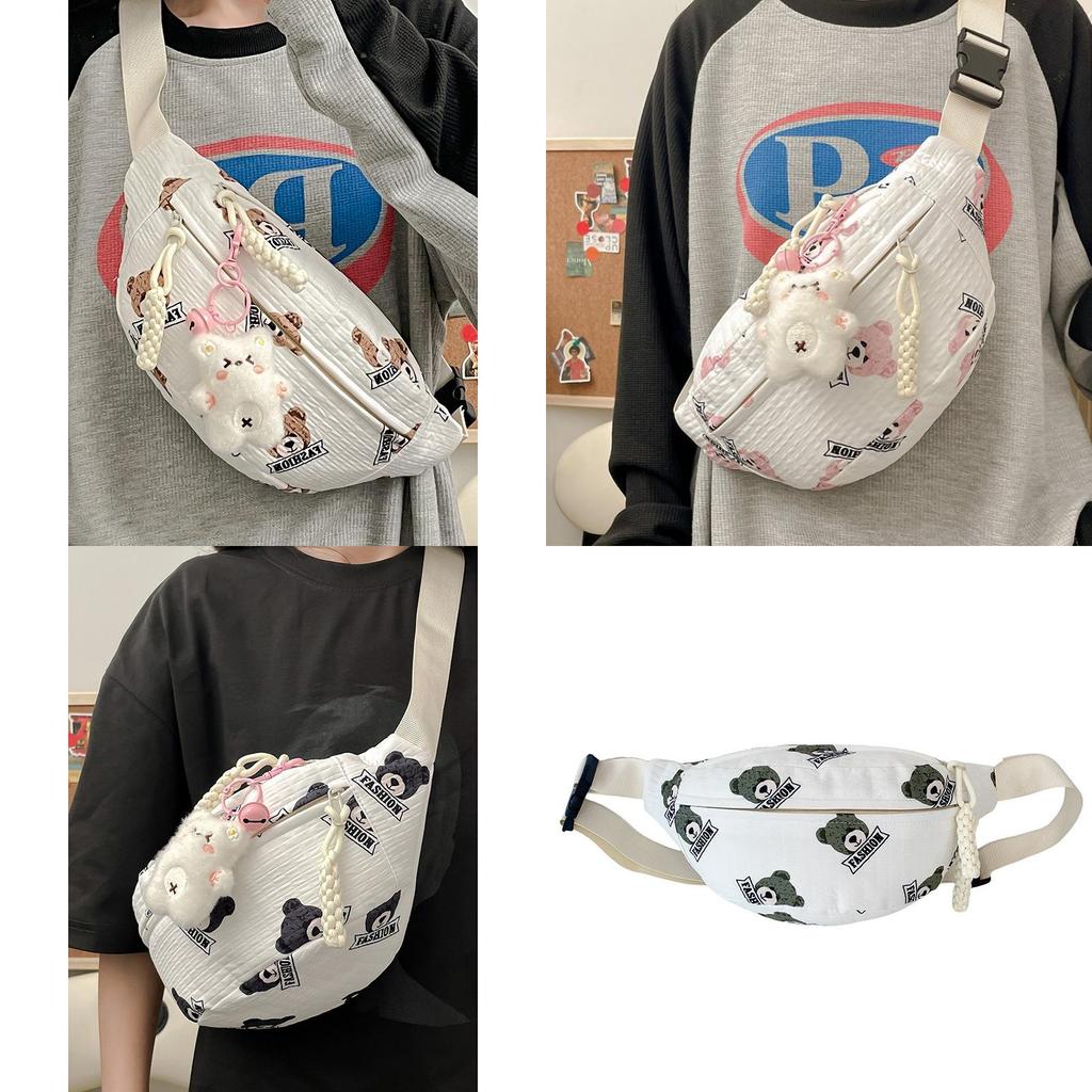 Trendy Nylon Bear Print Chest Bag For Casual Wear With Stylish Fresh Sweet Design
